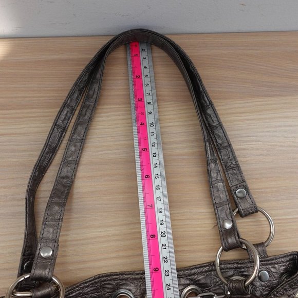 Crocodile Bag Leather Shoulder Gray Bucket Purse Embossed Studded Exotic Faux - Picture 6 of 15